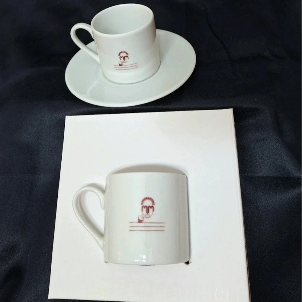 2 Kurukahveci Mehmet Efendi Porcelain Turkish Coffee Demitasse Cups Saucers Pair